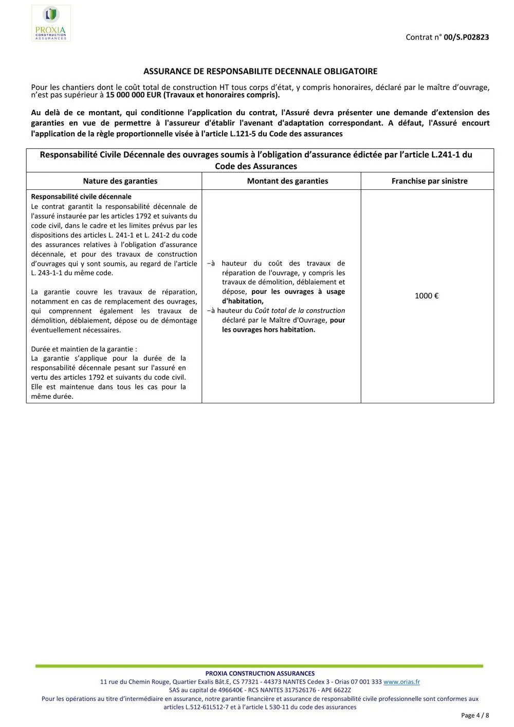 Attestation d'assurance responsabilité civile et décennale F.Couverture — page 4/8