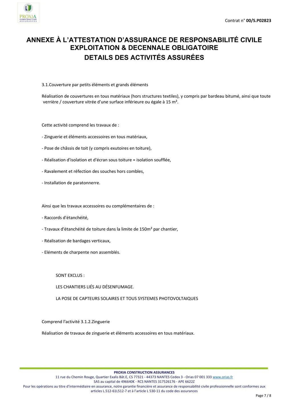 Attestation d'assurance responsabilité civile et décennale F.Couverture — page 7/8