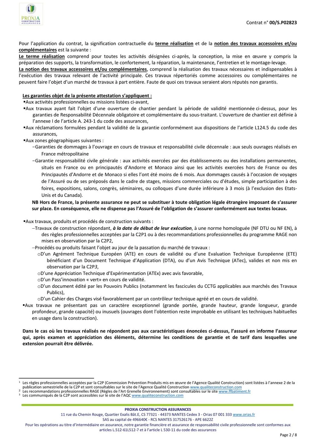 Attestation d'assurance responsabilité civile et décennale F.Couverture — page 2/8
